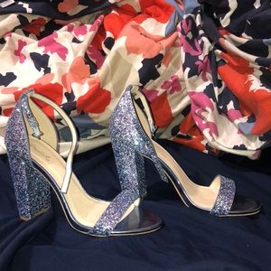 Qupid Blue Glitter Heels